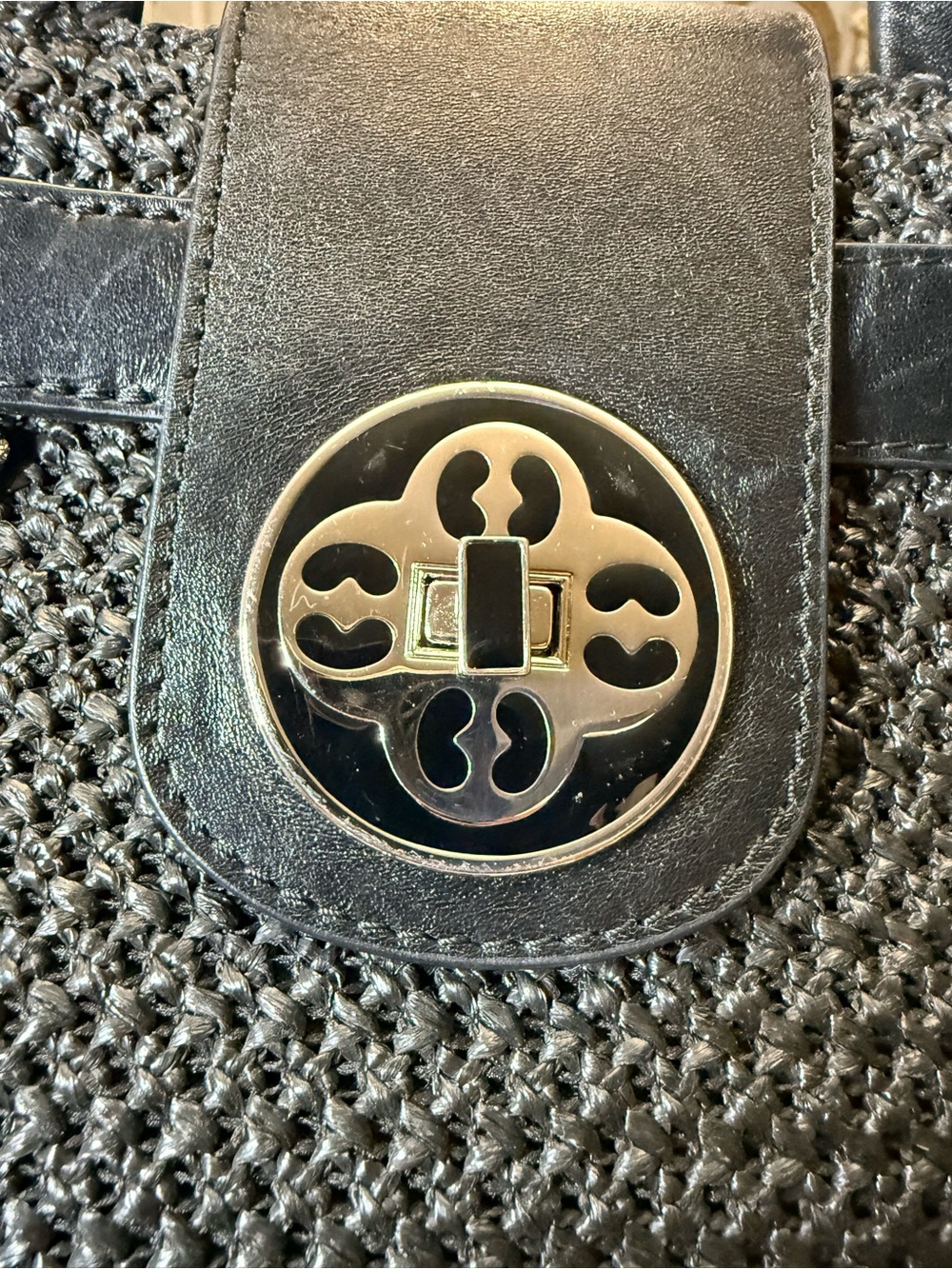 My Flat In London by Brighton Black Woven Satchel with Gold Emblem - Picture 7 of 7